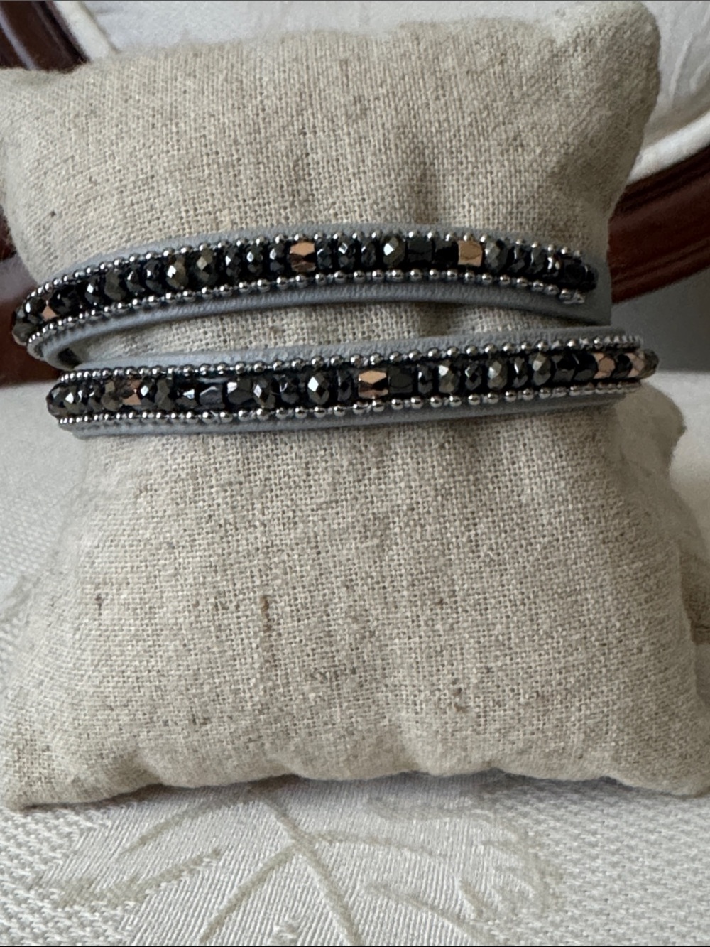 Stella & Dot Black and Gunmetal Beaded Wrap Bracelet